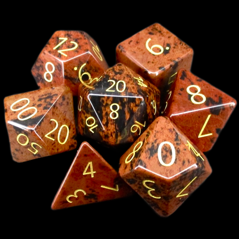 TDSO Gemstone Obsidian Mahogany & Gold 7 Dice Polyset