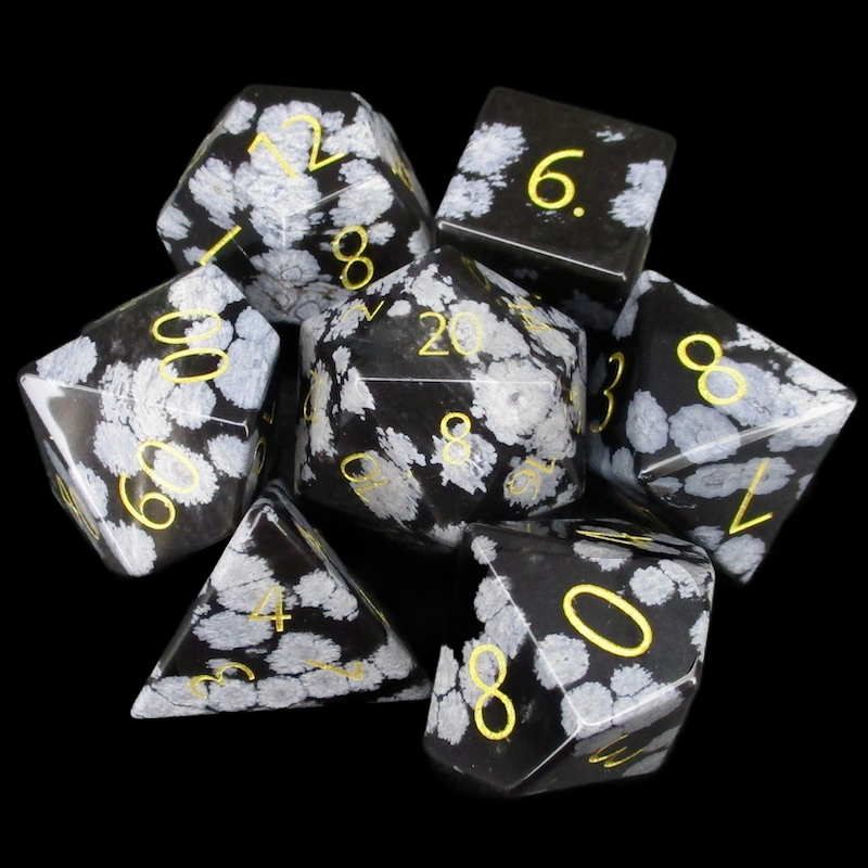 TDSO Gemstone Obsidian Snow & Gold 7 Dice Polyset