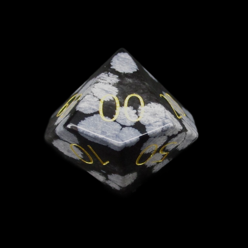 TDSO Gemstone Obsidian Snow & Gold Percentile Dice