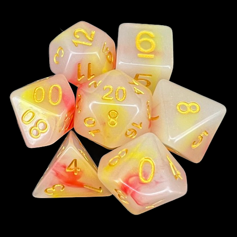 TDSO Opalescence Red & Yellow 7 Dice Polyset