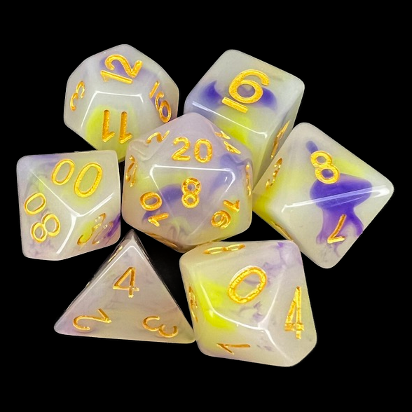TDSO Opalescence Yellow & Purple 7 Dice Polyset