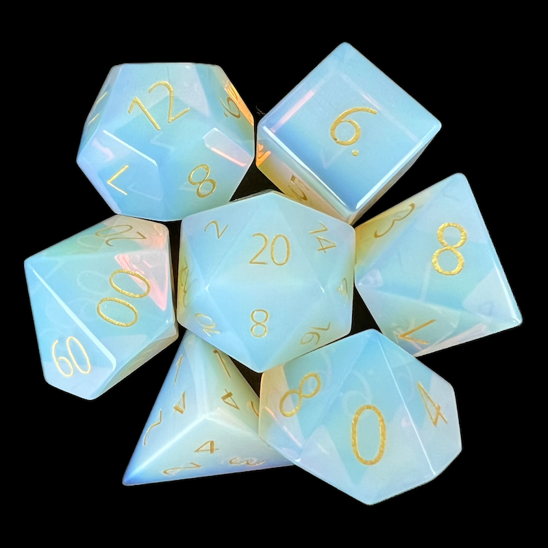 TDSO Gemstone Opalite & Gold 7 Dice Polyset in Padded Case