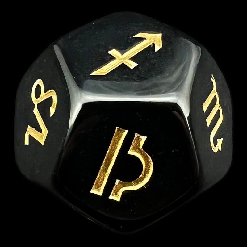 CLEARANCE TDSO Opaque Black & Gold Astrology Star Sign D12 Dice