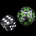 TDSO Opaque Black &amp; Green Spindown  / Countdown 25mm D30 Dice