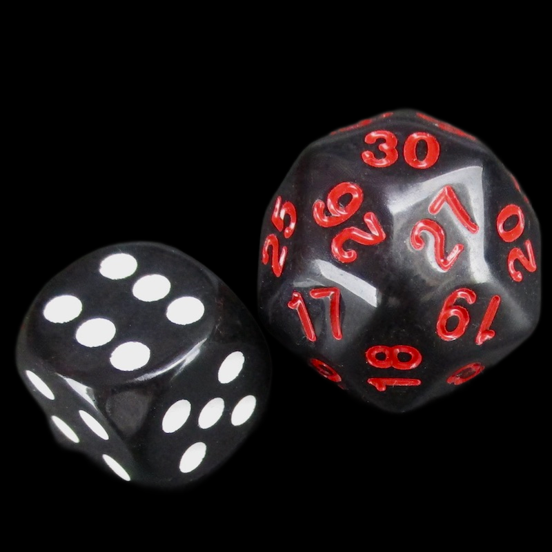 TDSO Opaque Black &amp; Red Spindown  / Countdown 25mm D30 Dice