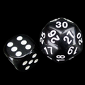 TDSO Opaque Black &amp; White Spindown  / Countdown 25mm D30 Dice