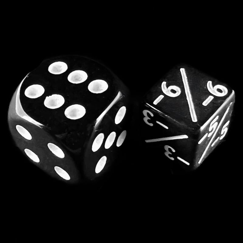 TDSO Opaque Black & White Negative Counter 12mm 6 x D6 Dice Set
