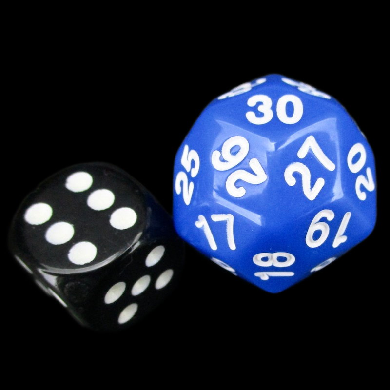 TDSO Opaque Blue &amp; White Spindown  / Countdown 25mm D30 Dice