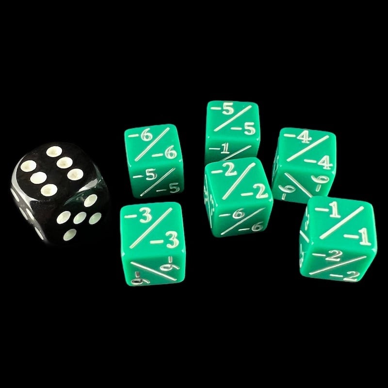 TDSO Opaque Green & White Negative Counter 12mm 6 x D6 Dice Set