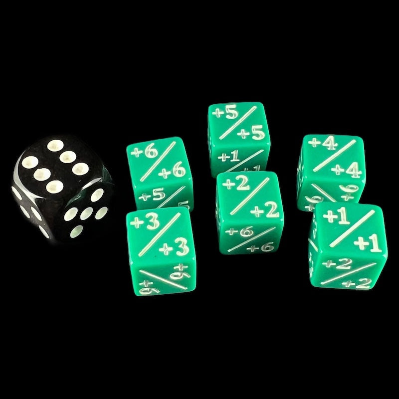 TDSO Opaque Green & White Positive Counter 12mm 6 x D6 Dice Set