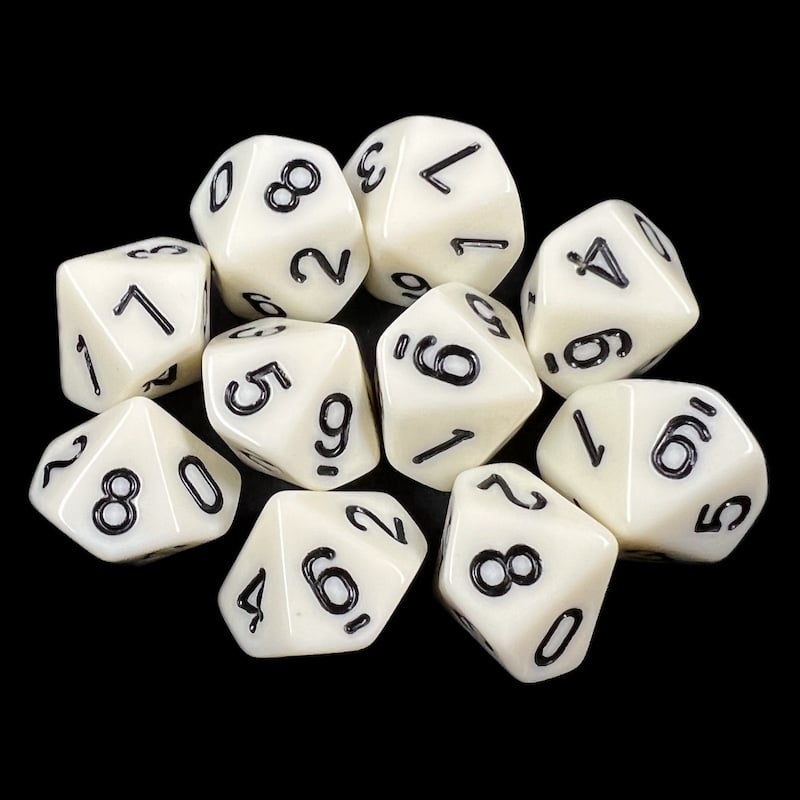 TDSO Opaque Ivory 10 x D10 Dice Set
