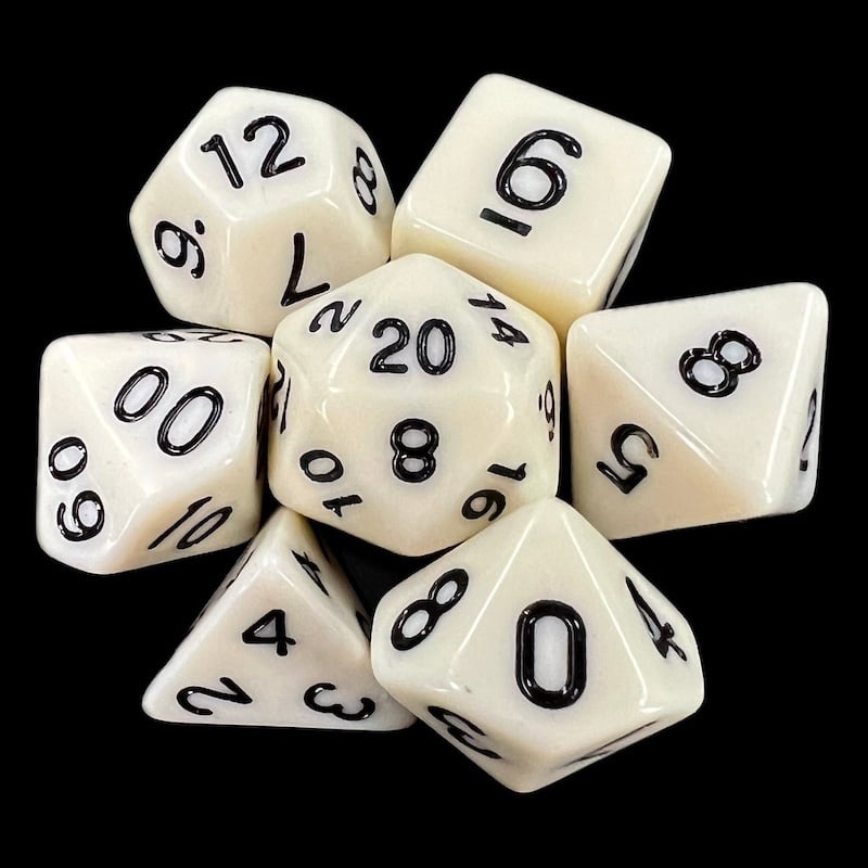 TDSO Opaque Ivory & Black 7 Dice Polyset