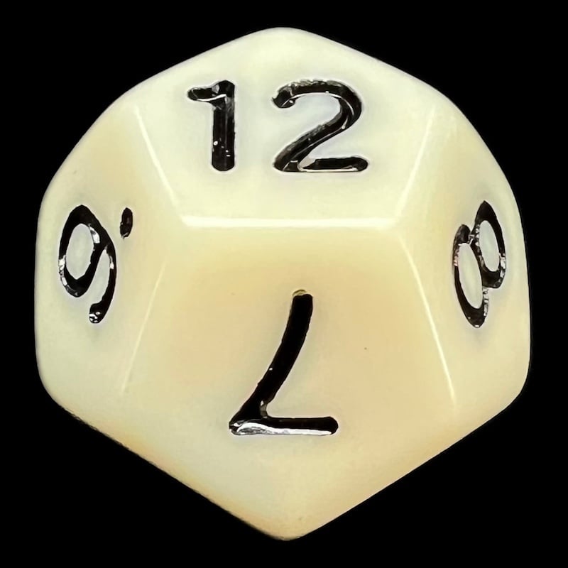 TDSO Opaque Ivory & Black D12 Dice