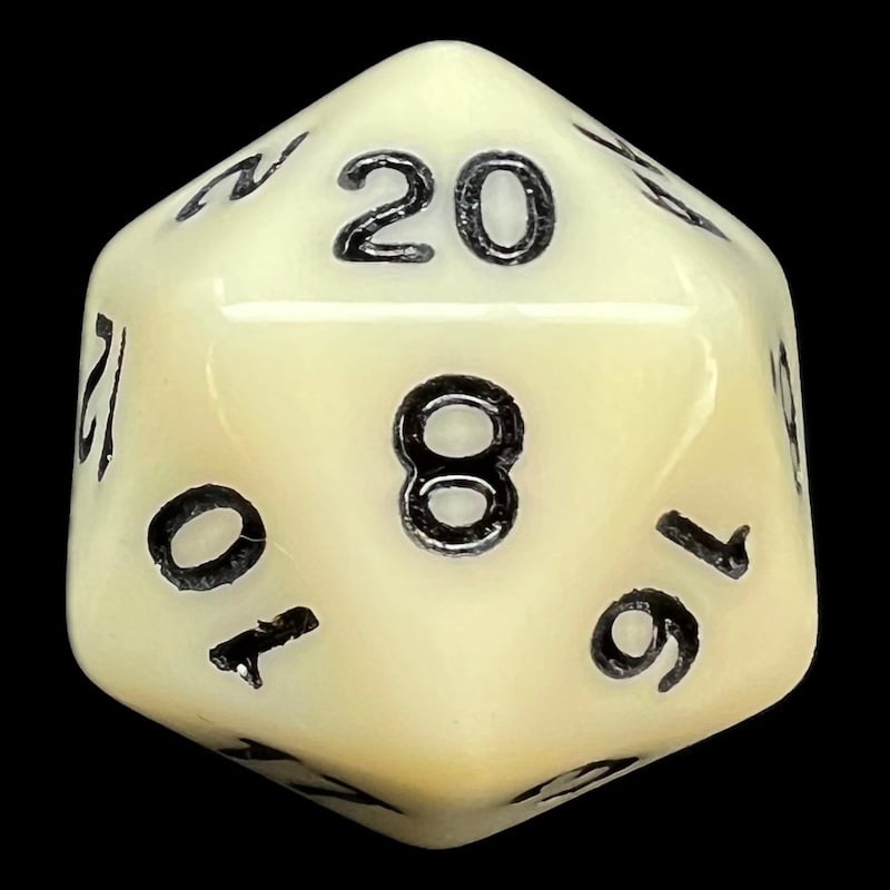 TDSO Opaque Ivory & Black D20 Dice