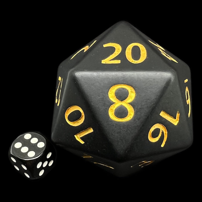 TDSO Opaque Matte Black & Gold MASSIVE 55mm TITAN D20 Dice