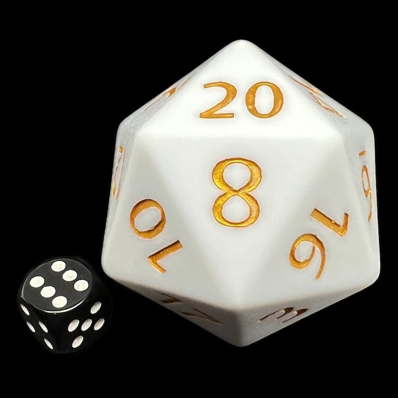 TDSO Opaque Matte White & Gold MASSIVE 55mm TITAN D20 Dice