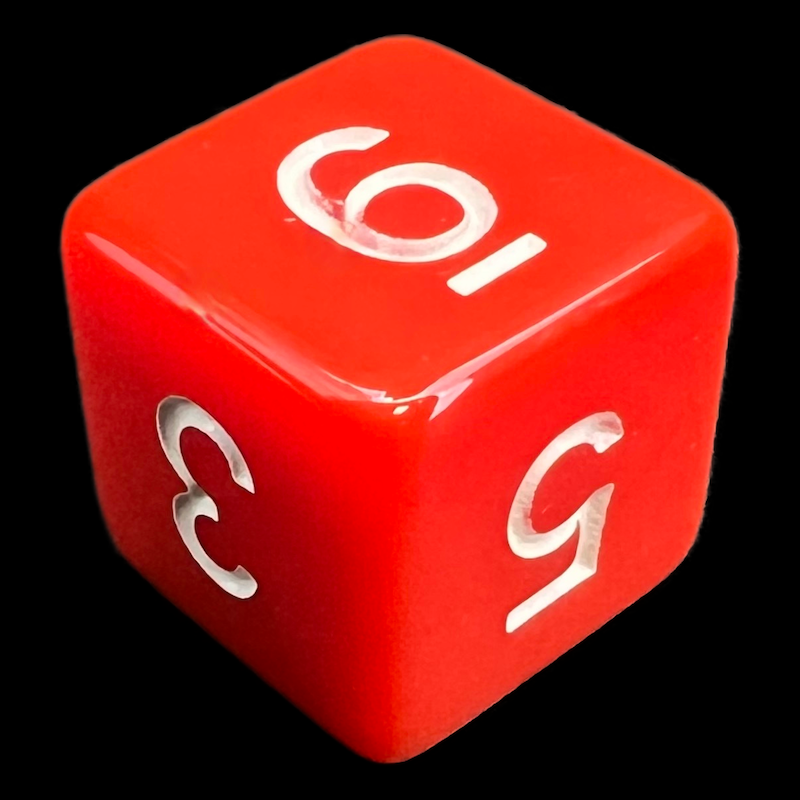 TDSO Opaque Red & White D6 Dice