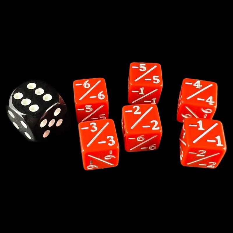 TDSO Opaque Red & White Negative Counter 12mm 6 x D6 Dice Set