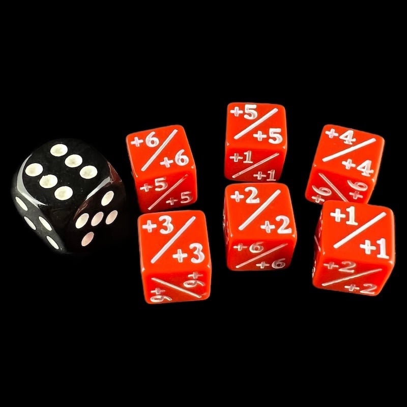 TDSO Opaque Red & White Positive Counter 12mm 6 x D6 Dice Set