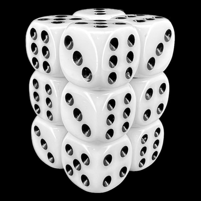 TDSO Opaque White & Black 12 x D6 Dice Set