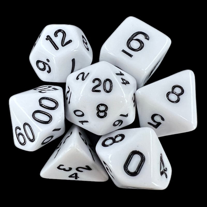 TDSO Opaque White & Black 7 Dice Polyset