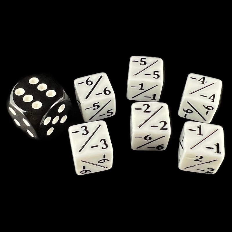 TDSO Opaque White & Black Negative Counter 12mm 6 x D6 Dice Set