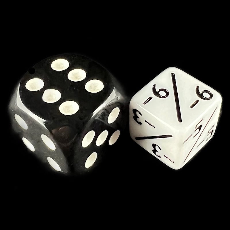 TDSO Opaque White & Black Negative Counter 12mm 6 x D6 Dice Set