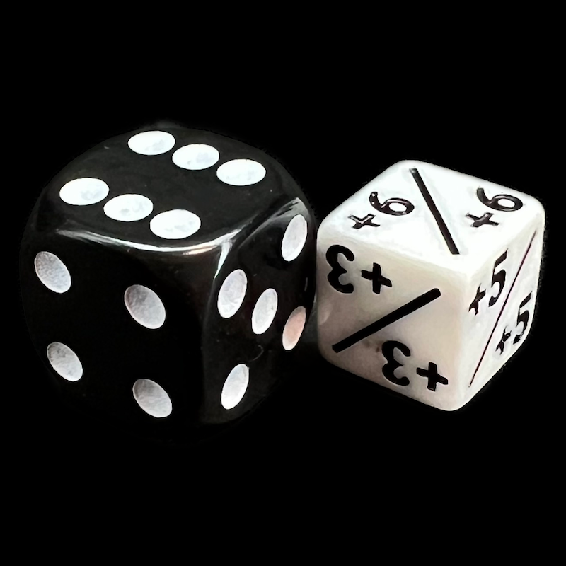TDSO Opaque White & Black Positive Counter 12mm D6 Dice