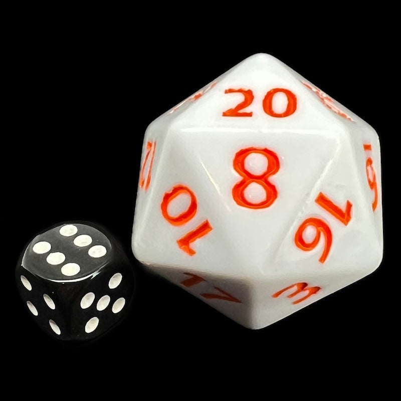 TDSO Opaque White & Orange LARGE 40mm TITAN D20 Dice