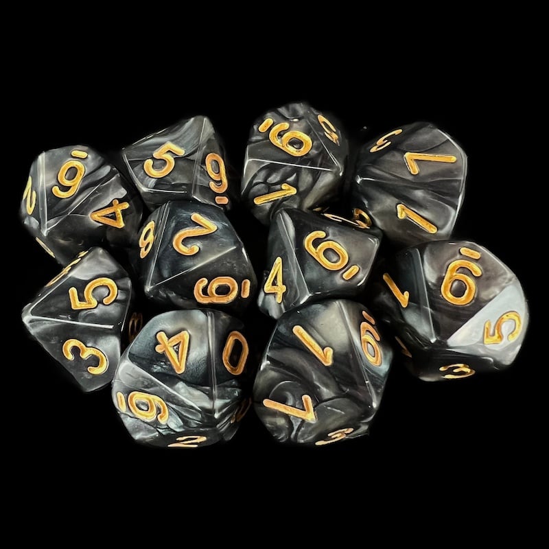 TDSO Pearl Black & Gold 10 x D10 Dice Set