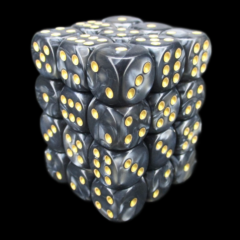 TDSO Pearl Black & Gold 36 x D6 Dice Set
