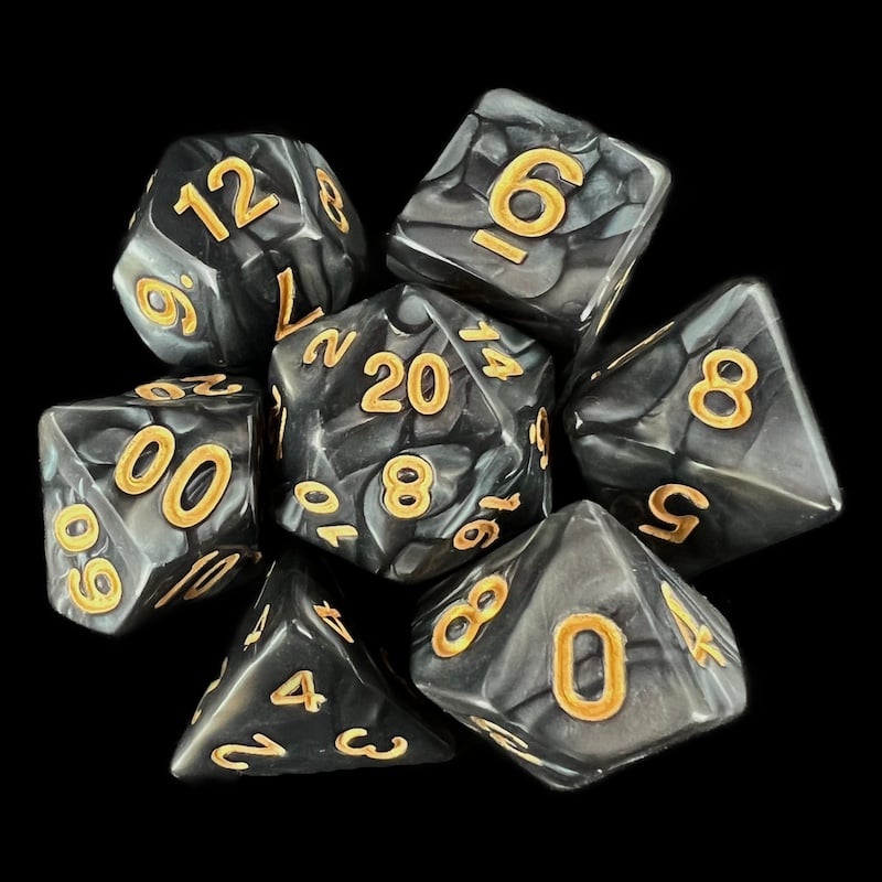 TDSO Pearl Black & Gold 7 Dice Polyset