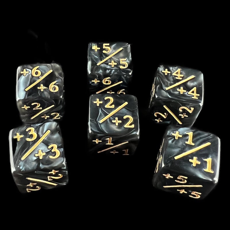 TDSO Pearl Black & Gold Positive Counter 6 x D6 Dice Set
