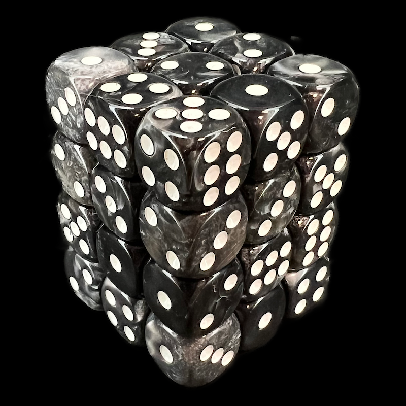 TDSO Pearl Black & White 36 x D6 Dice Set