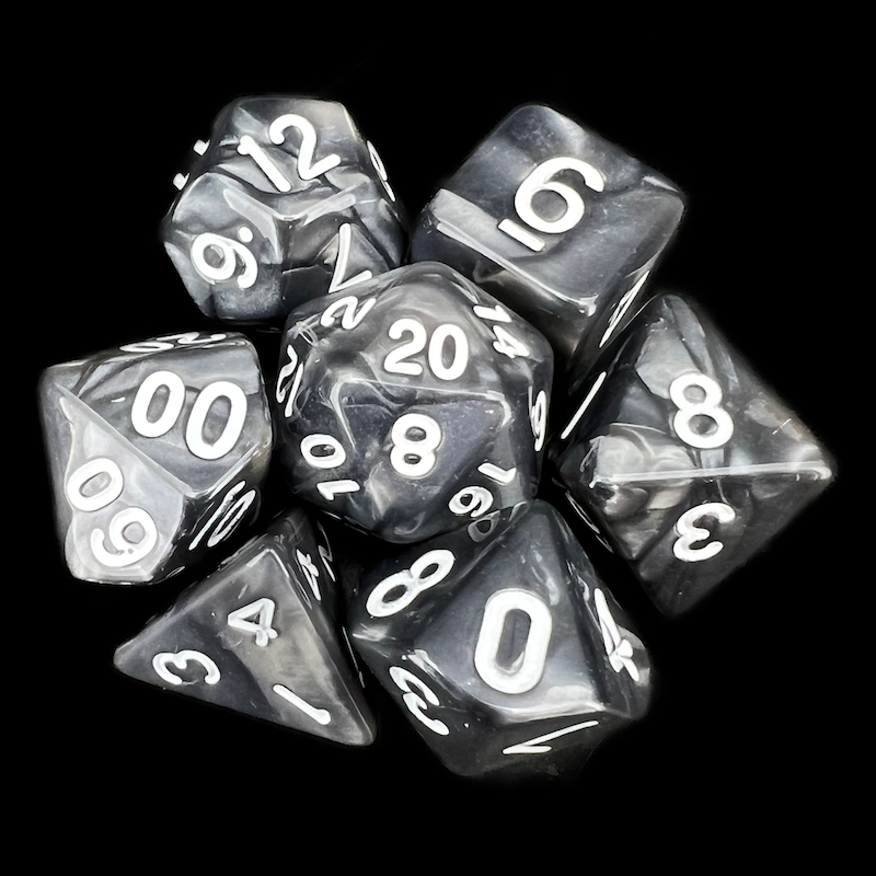 TDSO Pearl Black & White 7 Dice Polyset