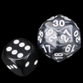 TDSO Pearl Black & White Spindown  / Countdown 25mm D30 Dice