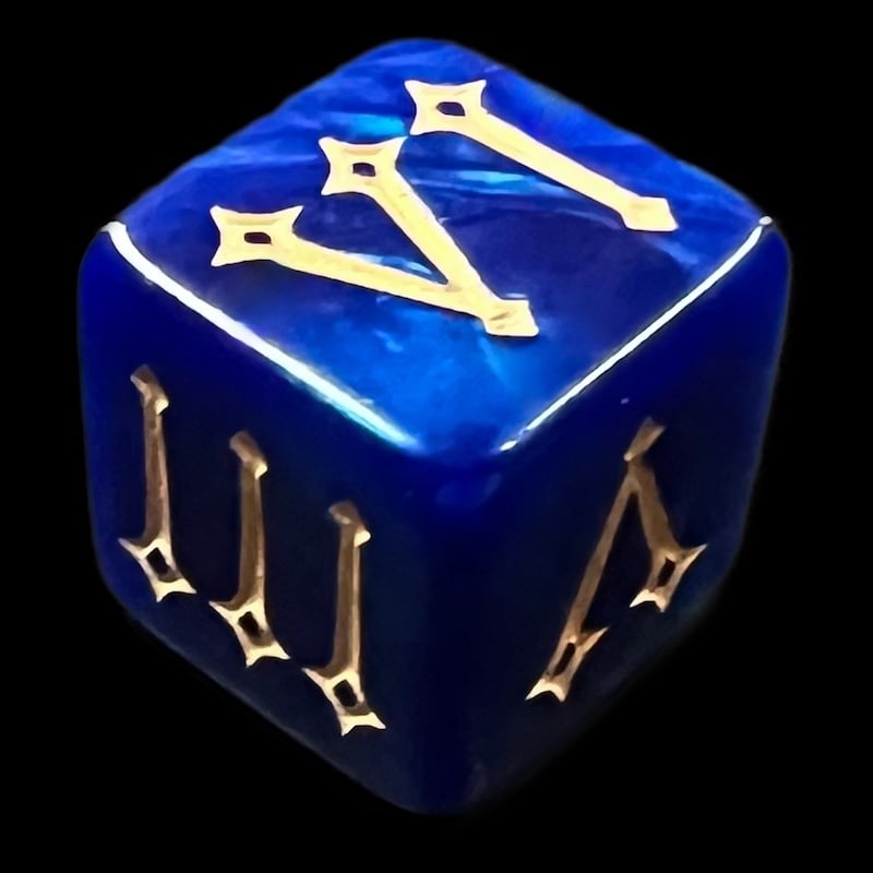 TDSO Pearl Blue & Gold Roman Numeral 6 x D6 Dice