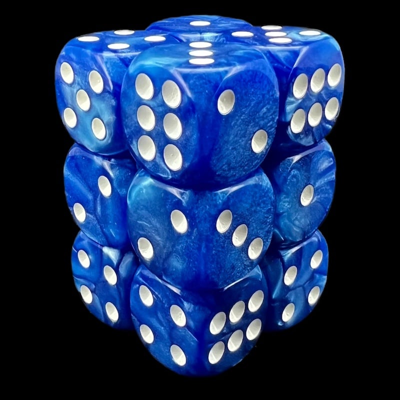 TDSO Pearl Blue & White 12 x D6 Dice Set