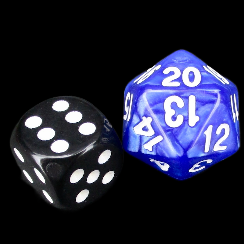 TDSO Pearl Blue &amp; White 22mm D20 Spindown  / Countdown Dice