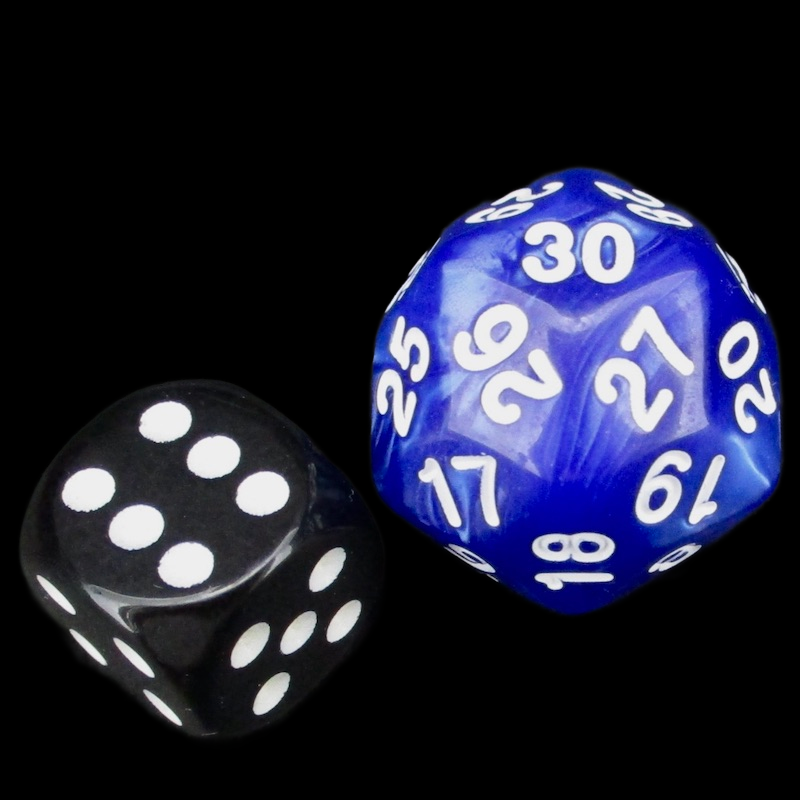 TDSO Pearl Blue & White Spindown  / Countdown 25mm D30 Dice