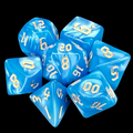 TDSO Pearl Gothic Script Light Blue & Yellow 7 Dice Polyset LTD EDITION