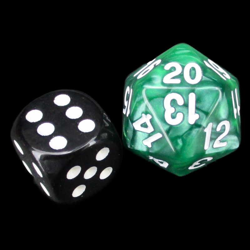 TDSO Pearl Green & White 22mm D20 Spindown  / Countdown Dice