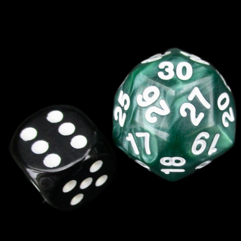TDSO Pearl Green & White Spindown  / Countdown 25mm D30 Dice