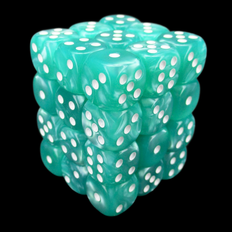 TDSO Pearl Mint Green & White 36 x D6 Dice Set