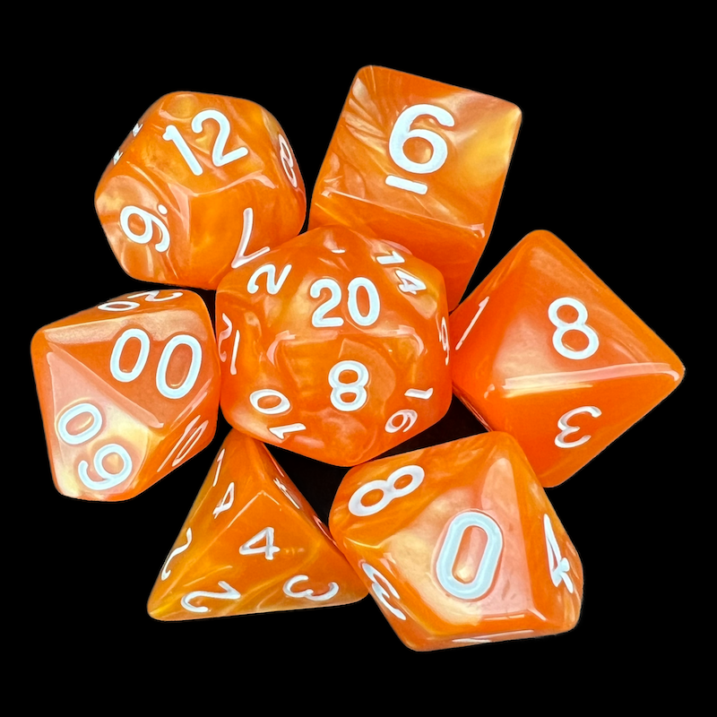 TDSO Pearl Orange & White 7 Dice Polyset