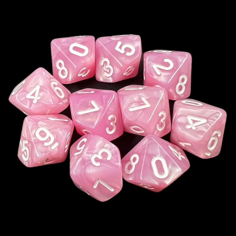 TDSO Pearl Pink & White 10 x D10 Dice Set
