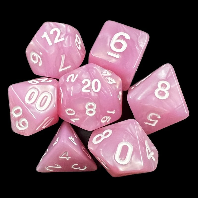 TDSO Pearl Pink & White 7 Dice Polyset