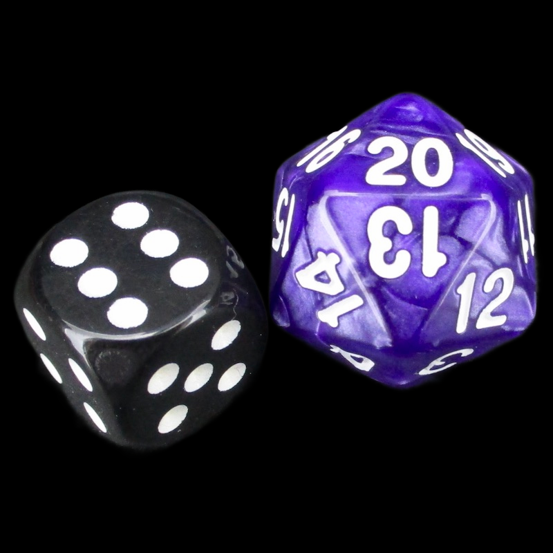 TDSO Pearl Purple &amp; White 22mm D20 Spindown  / Countdown Dice
