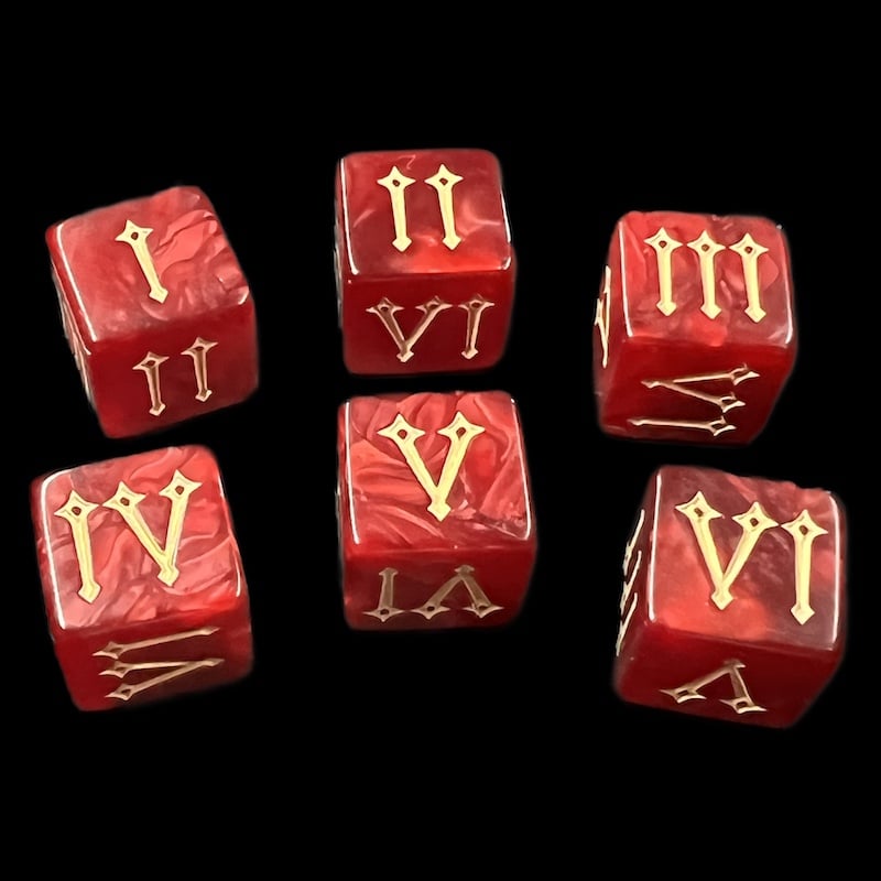 TDSO Pearl Red & Gold Roman Numeral 6 x D6 Dice