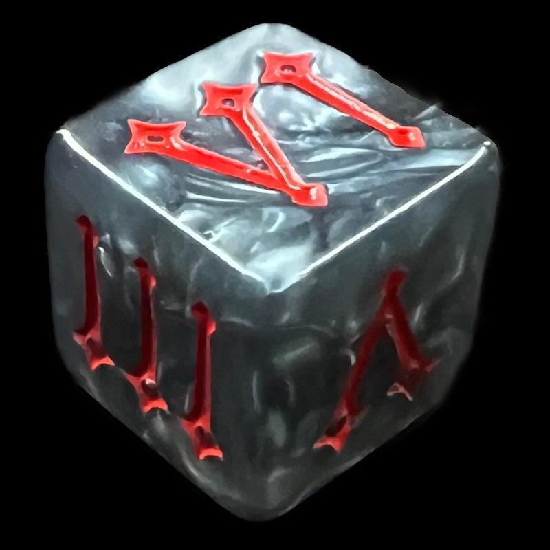 TDSO Pearl Steel & Red Roman Numeral D6 Dice